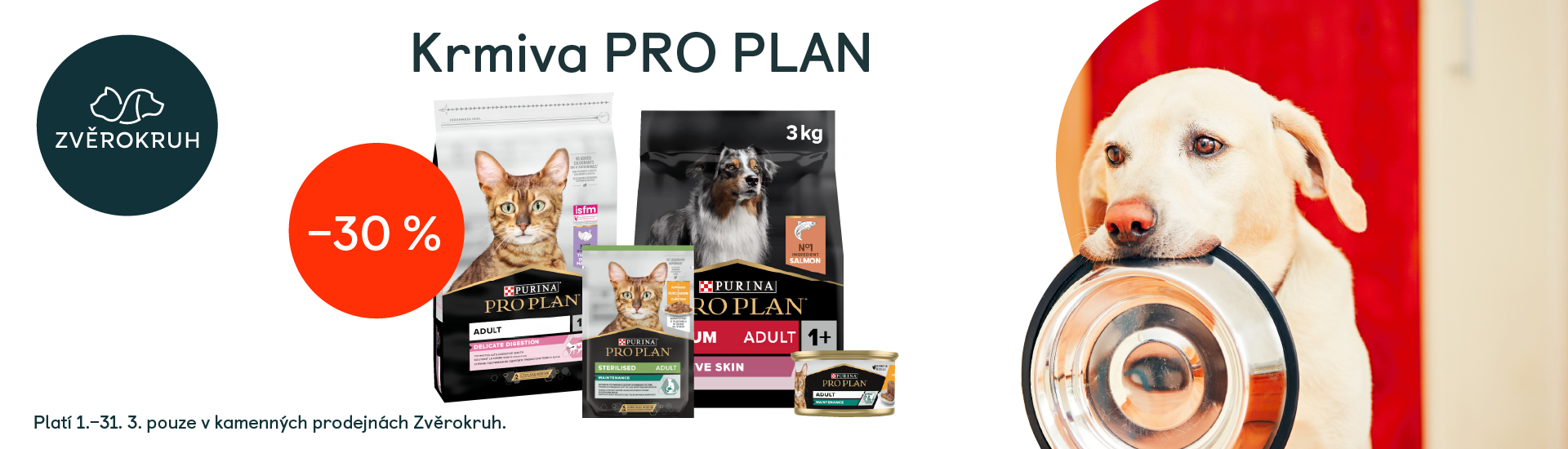 Zvěrokruh veškerá krmiva Pro Plan pro psy i kočky o 30 % levněji